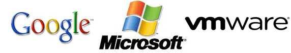 Google, Microsoft and VM stylized logos 