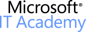 Stylized, Black and Blue Microsoft IT Academy (Imagine Academy) logo