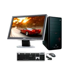Computer monitor showing a car with a keyboard and Computer Server